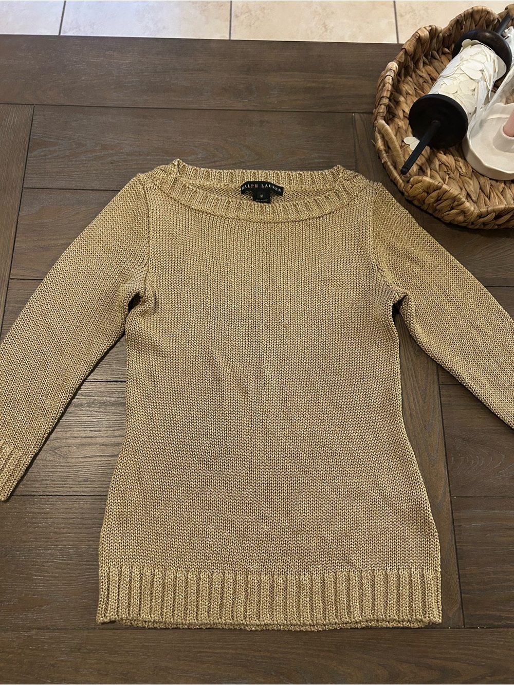 Ralph Lauren Metallic Gold Crewneck Knit Sweater